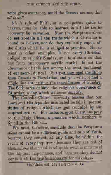 Text from the late Cardinal Gibbon's book Faith of Our Fathers